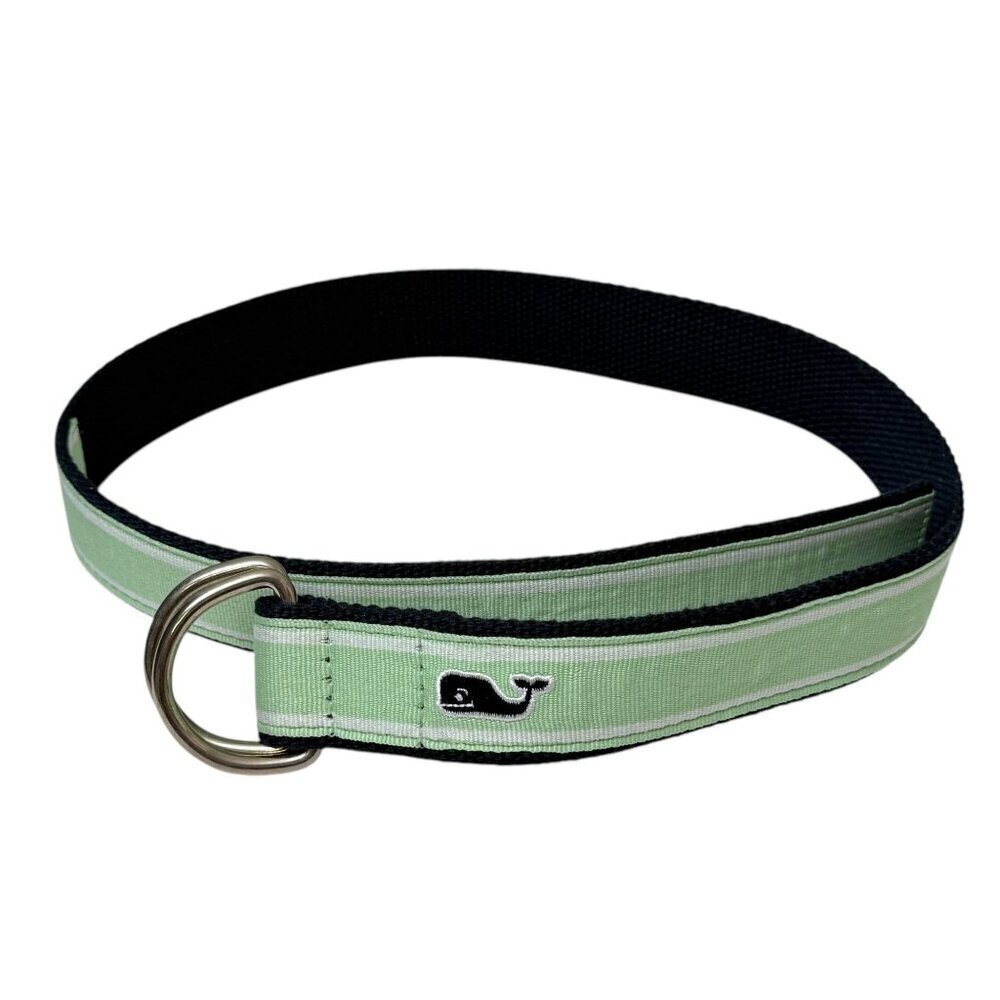VINEYARD VINES Boys Belt Small 30" Youth Mint Green Navy Blue Whale Logo  D-ring
